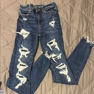 American Eagle Outfitters Blue Skinny Distressed Jeans